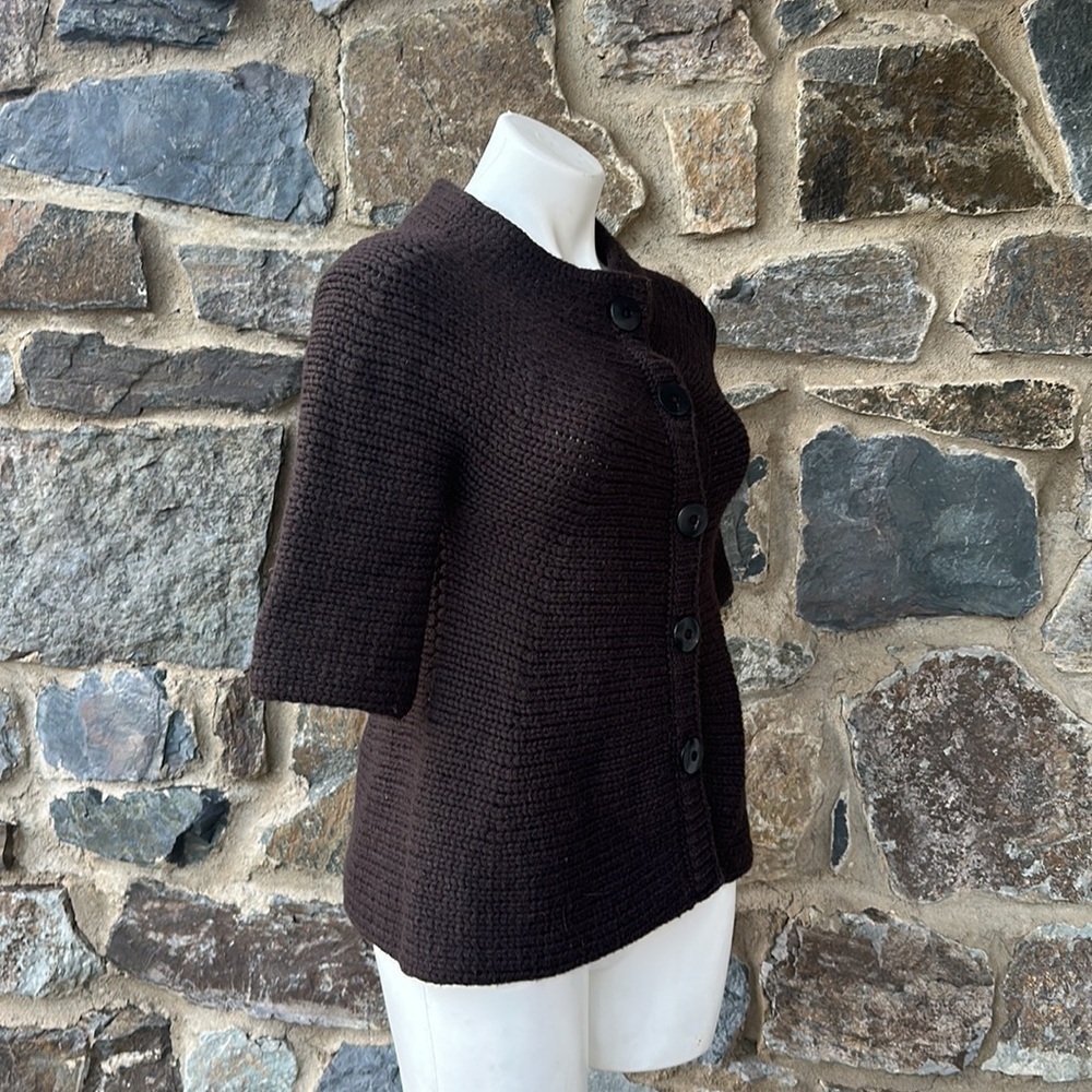 Vince Chunky Knit Wool Blend Mock Neck Cardigan Sweater in Brown Size Small - Picture 3 of 6